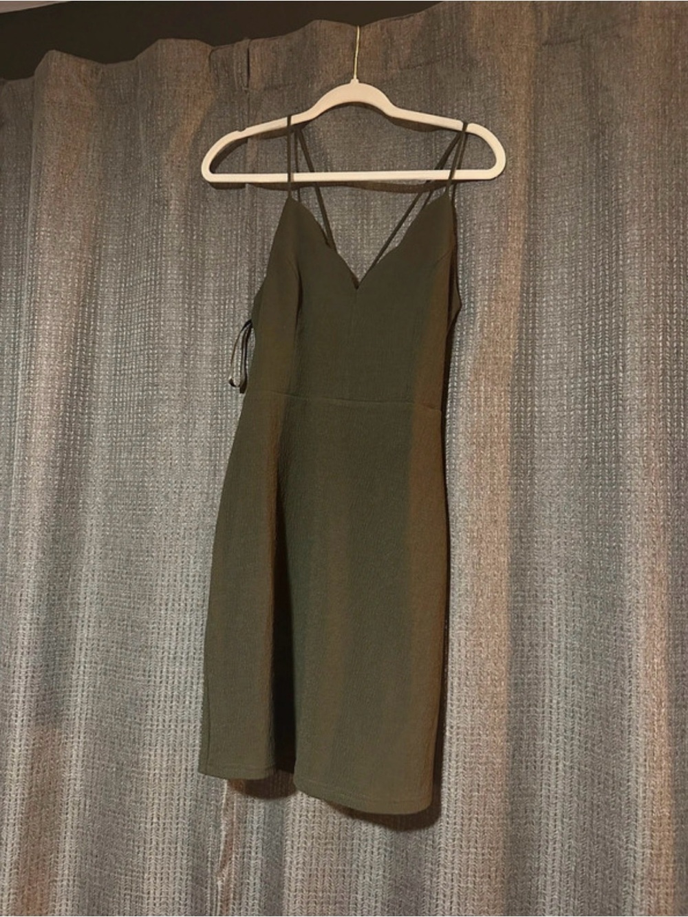 She + Sky Olive Midi Dress with Spaghetti Straps